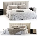 Modern Double Bed With Padded Headboard Soft Quilt And Wooden Nightstand