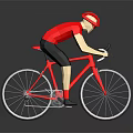 Cyclist In Red Shirt And Cap Riding Red Bicycle With Black Shorts On Gray Background