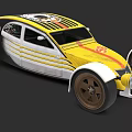 Custom Yellow And Silver Striped Car With Large Wheels And Unique Design