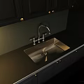 Modern Kitchen Faucet With Stainless Steel Sink Black Cabinets And Green Wall