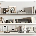 Modern Minimalist Decorative Ornament Combination On Shelves With Books Vase Figurines And Picture Frames