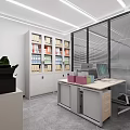 Modern Service Hall Interior With Glass Partitions Wooden Doors And Potted Plant