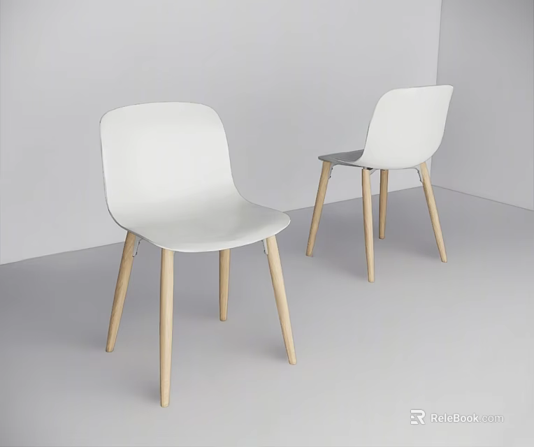 Modern White Chair with Light Wooden Legs in Minimalist Interior Design 3d model 