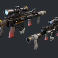 Tactical Assault Weapon With Telescopic Scope Ergonomic Grip And Black Barrel Design