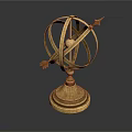 Golden Decorative Armillary Sphere With Intricate Metal Rings Arrows And Ornate Base