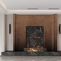 Elegant Modern TV Background Wall Design With Marble Fireplace And Decorative Sconces 3d model