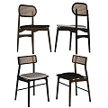 Set of Four Modern Leisure Chairs With Rattan Backs Wooden Frames And Upholstered Seats