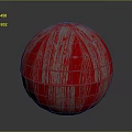 Vibrant Red Decorative Sphere With White Stripes And Glossy Surface Design