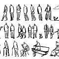 Black and White Stick Figure Wall Decor with Various Poses Trees and Chairs