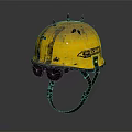 Vintage Yellow Construction Helmet With Spikes Scratches Stains And Safety Goggles