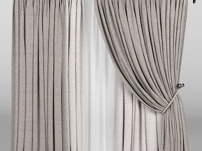 Neutral Linen Curtains With Sheer Inner Layer And Tie Back Design 3d model
