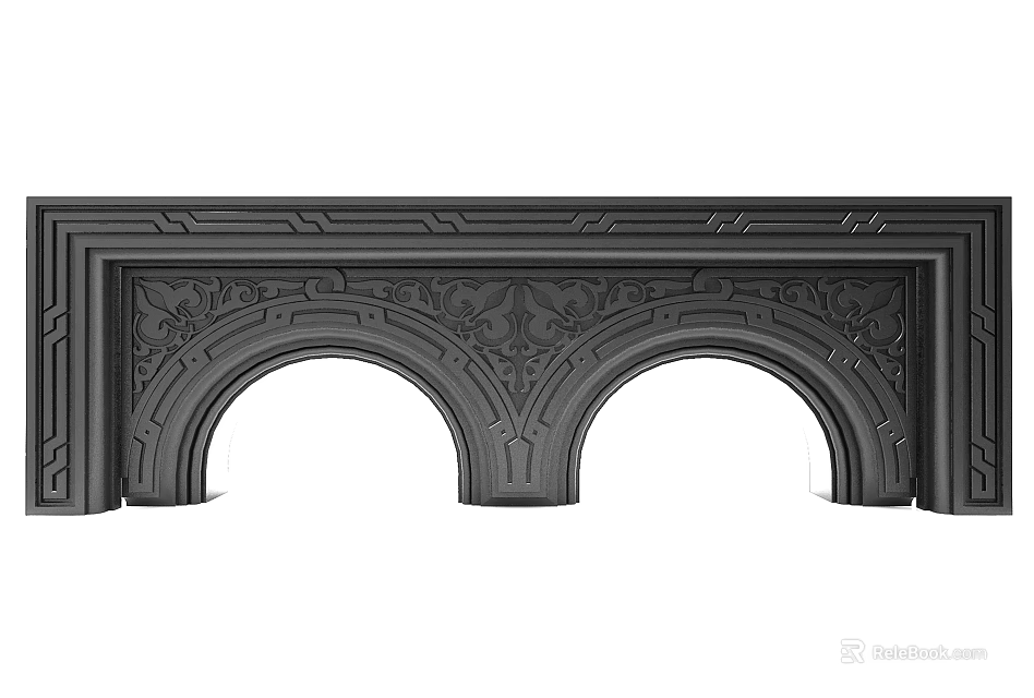 Black Carved Double Door Arches With Intricate Patterns And Symmetrical Design 3d model 