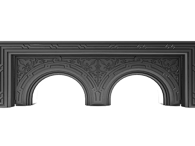 Black Carved Double Door Arches With Intricate Patterns And Symmetrical Design 3d model