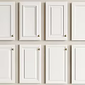 White Cabinet Doors Arranged In Rows With Gold Knobs For Kitchen Design 3d model