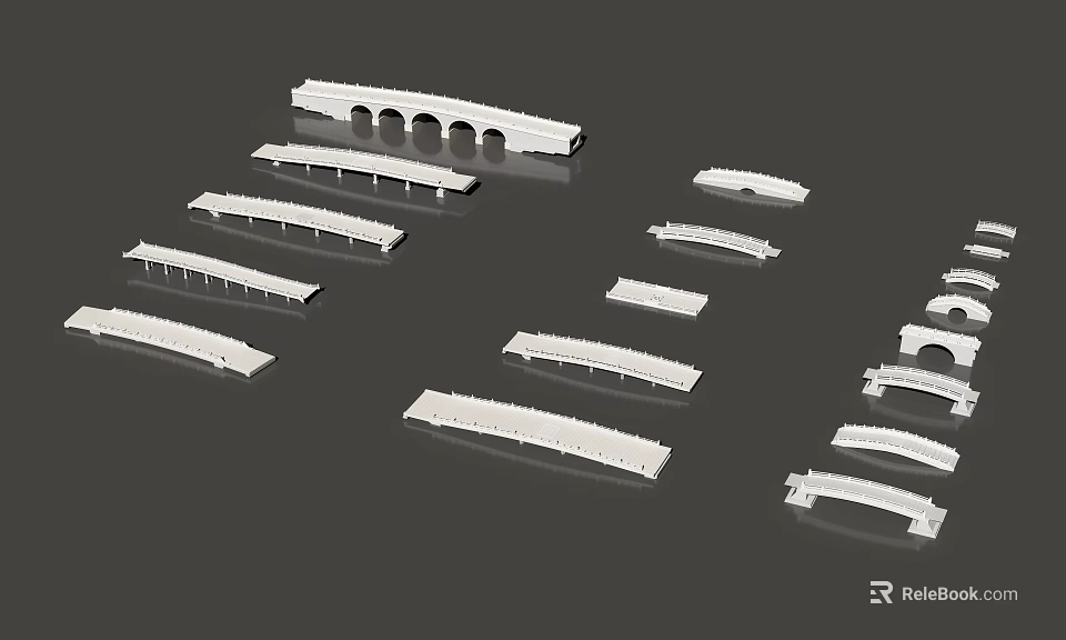 Multiple White Bridge Models With Various Designs On Gray Background 3d model