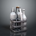 Metal Wine Rack With Wooden Handle Holding Three Silver Bottles For Home Use
