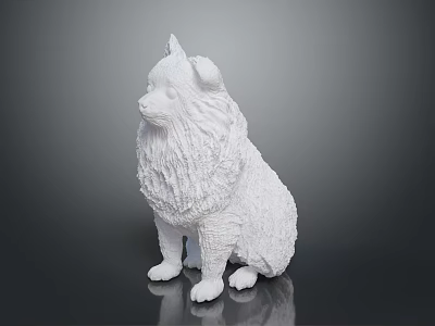 White Fluffy Dog Shaped Electronic Device With Sitting Posture And Reflective Surface 3d model