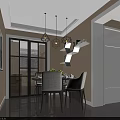 Modern Living and Dining Room Interior With Sofa Coffee Table TV Wall Chandelier and Rug
