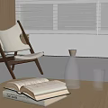 Interior Design Setup With Open Book Stacked Books Glass Bottle And Cup On Table
