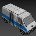 Blue And White Compact Delivery Van With Side Door And Front Panel Design 3d model