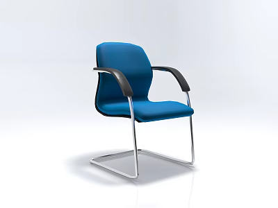 Blue Single Chair With Black Armrests And Silver Metal Frame 3d model