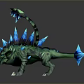 Fierce Fantasy Green Monster Game Movie Character With Blue Spikes And Spiny Tail