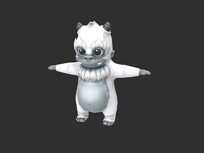 Cute White Cartoon Monster Character With Horns Big Eyes Fluffy Neck And Open Arms 3d model