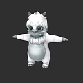 Cute White Cartoon Monster Character With Horns Big Eyes Fluffy Neck And Open Arms