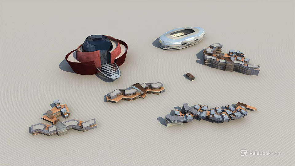 Modern Urban Architectural Complex With Unique Geometric Shapes And Various Building Models 3d model