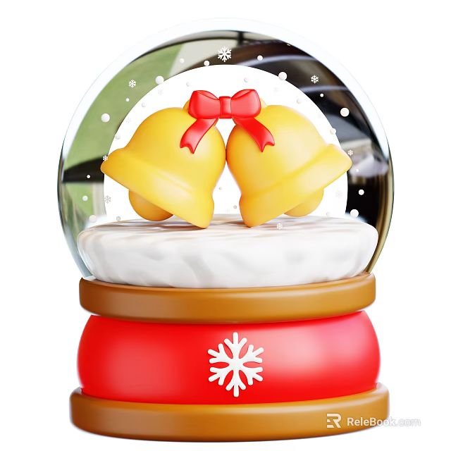 Decorative Ornament Set with Snow Globe Two Yellow Bells Red Bow and Red Snowflake Base 3d model 