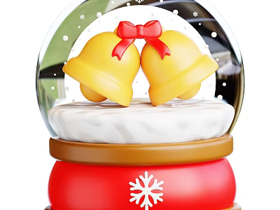 Decorative Ornament Set with Snow Globe Two Yellow Bells Red Bow and Red Snowflake Base 3d model
