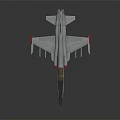 Gray Fighter Jet With Blue Nose Weapon Attachments And Tail Fin Logo