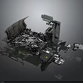 Futuristic Industrial Building Structure with Complex Mechanical Components Multiple Platforms and Tall Towers 3d model