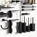 Black Modern Bathroom Accessories with Wall Shelves Towels Storage Bottles and Organizers