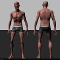 Shirtless Man in Gray Shorts Front and Back View with Skin Texture on Black Background