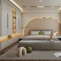 Modern Bedroom Interior Design With Arched Backlit Headboard Custom Wardrobes Desk Chair And Soft Rug