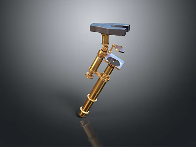 Golden Faucet With Black Handles On Dark Reflective Background Surface 3d model