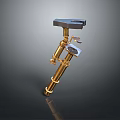 Golden Faucet With Black Handles On Dark Reflective Background Surface