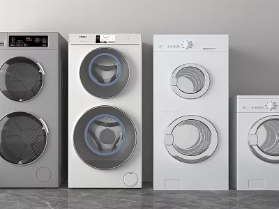 Modern Front Load Washing Machines With Different Designs Placed Side by Side 3d model