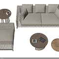 Wicker Casual Sofa Set With Light Cushions Round Coffee Table And Woven Ottoman 3d model