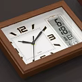 Two Wooden Wall Clocks With Digital And Analog Displays White Dials Black Numbers Hands
