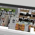 Supermarket Grocery Interior With Counter Staff And Product Display Cases