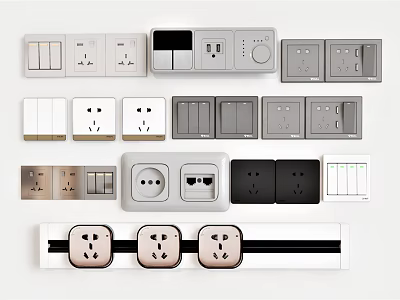 Modern Switch Panels With Various Styles Switches Sockets And Color Choices For Home Decoration 3d model