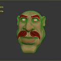 Cartoon Character Face 3D Model with Brown Mustache Exaggerated Eyes and Expressive Features