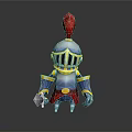 Cartoon Knight Character Design With Red Feather Helmet And Blue Gold Armor
