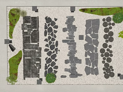Stepping Stones Garden Path Design With Various Shaped Stone Slabs Green Grass And Gravel 3d model