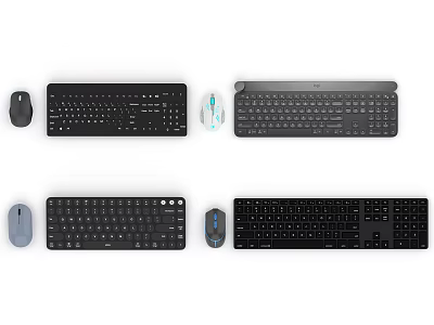 Various Computer Keyboards And Mice With Wireless Modern Design Styles 3d model