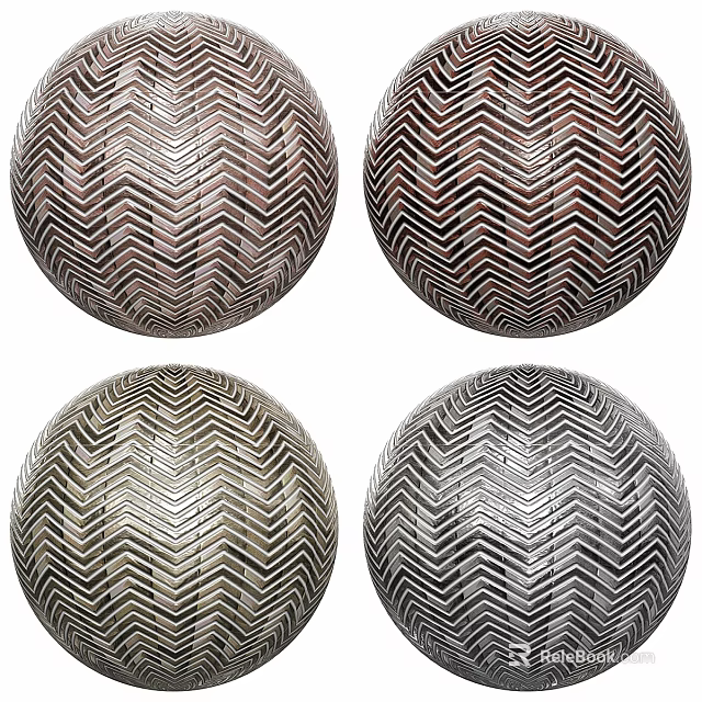 Four Decorative Spheres Featuring Herringbone Pattern And Multi Tone Textured Design Elements 3d model 
