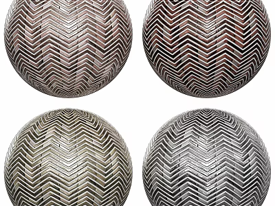 Four Decorative Spheres Featuring Herringbone Pattern And Multi Tone Textured Design Elements 3d model