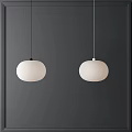 Two White Round Pendant Lights Hanging In Modern Dark Wall Space 3d model